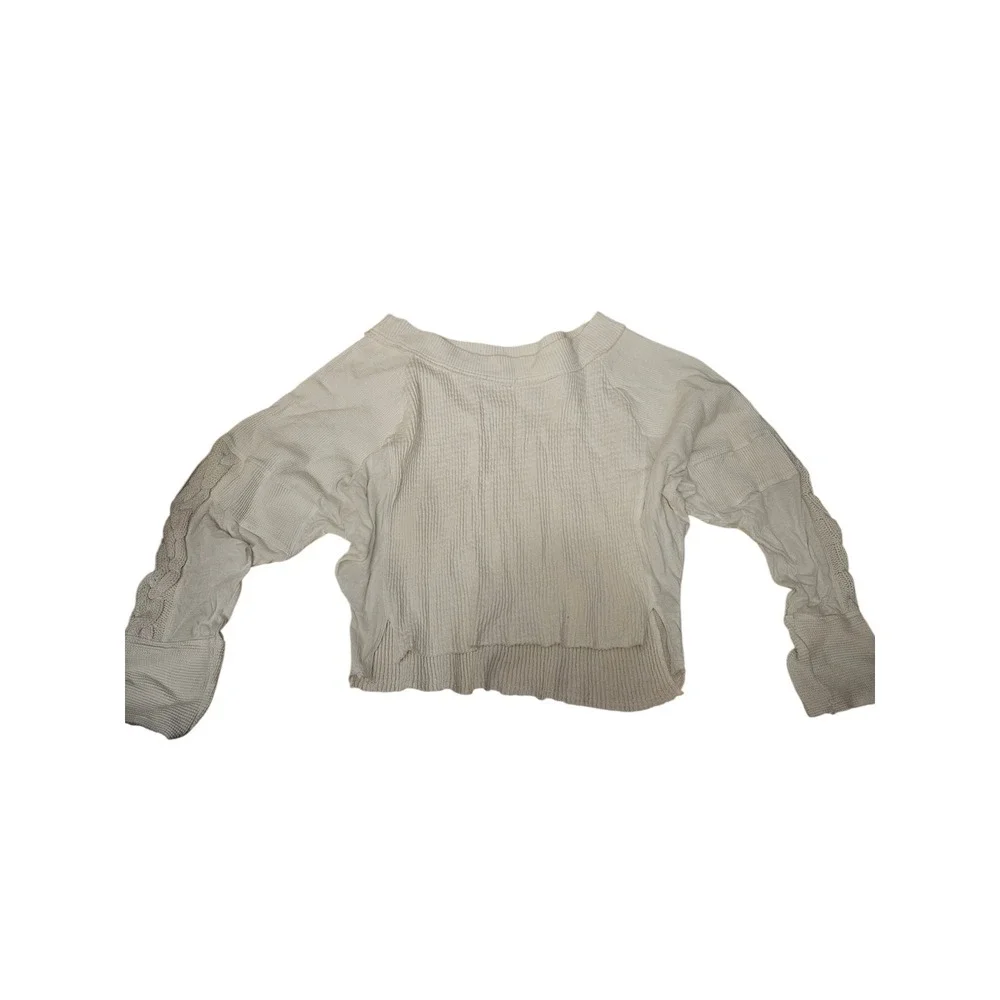 Free People Josie Waffle‎ Knit Sweater Ivory Cable Braided Braid - $128 MSRP SZM